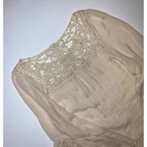 Entro Womens Beige Crochet Lace Boho Bell Sleeve Fairy Peasant Blouse Medium